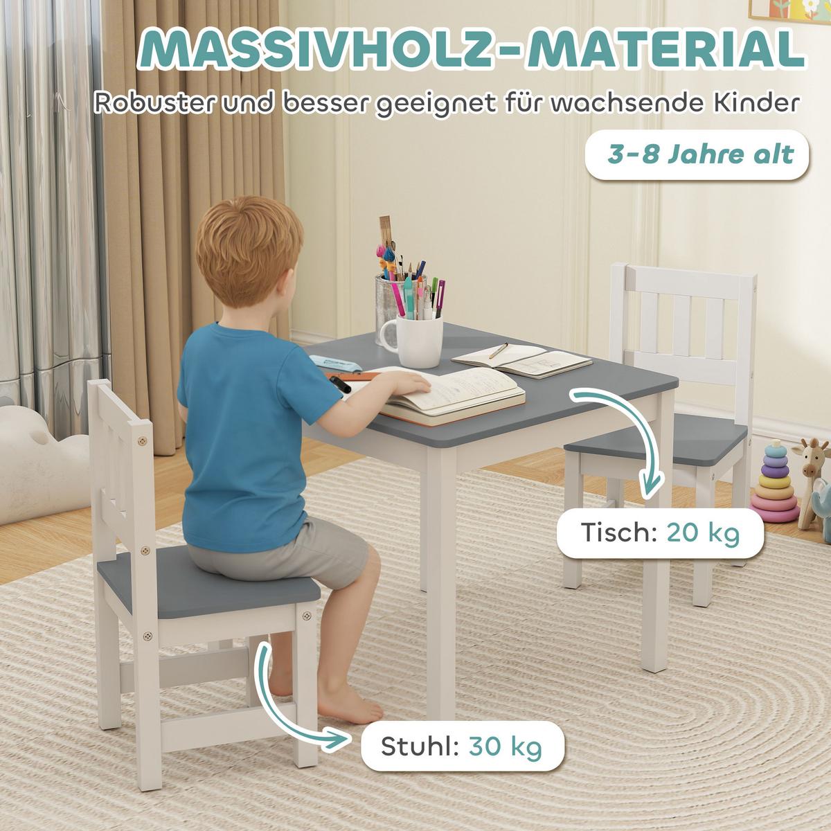 KINDERTISCH mit 2-Stühlen 3er Set MDF Kiefernholz Grau - Grau, Holz (52/48/56cm) - AIYAPLAY