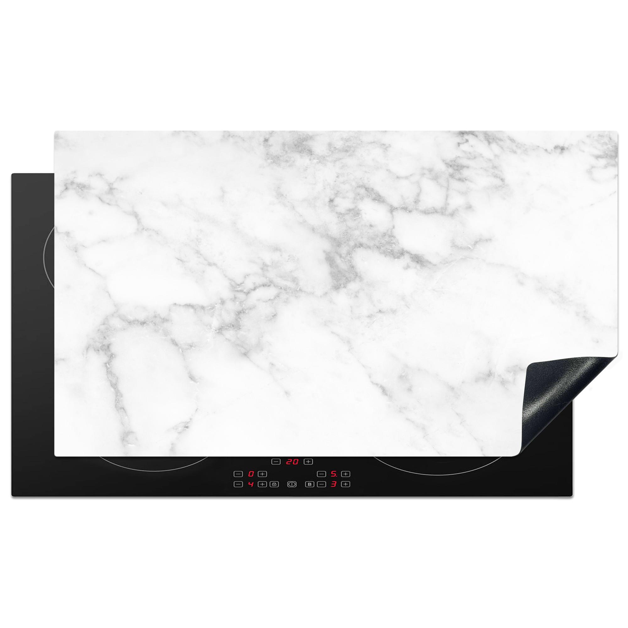 HERDABDECKPLATTE Marmor - Grau - Weiß - Strukturierter Marmor Induktionsschutz 91.6x52.7 cm - Weiß, Kunststoff (91.6/52.7/0.2cm) - MuchoWow
