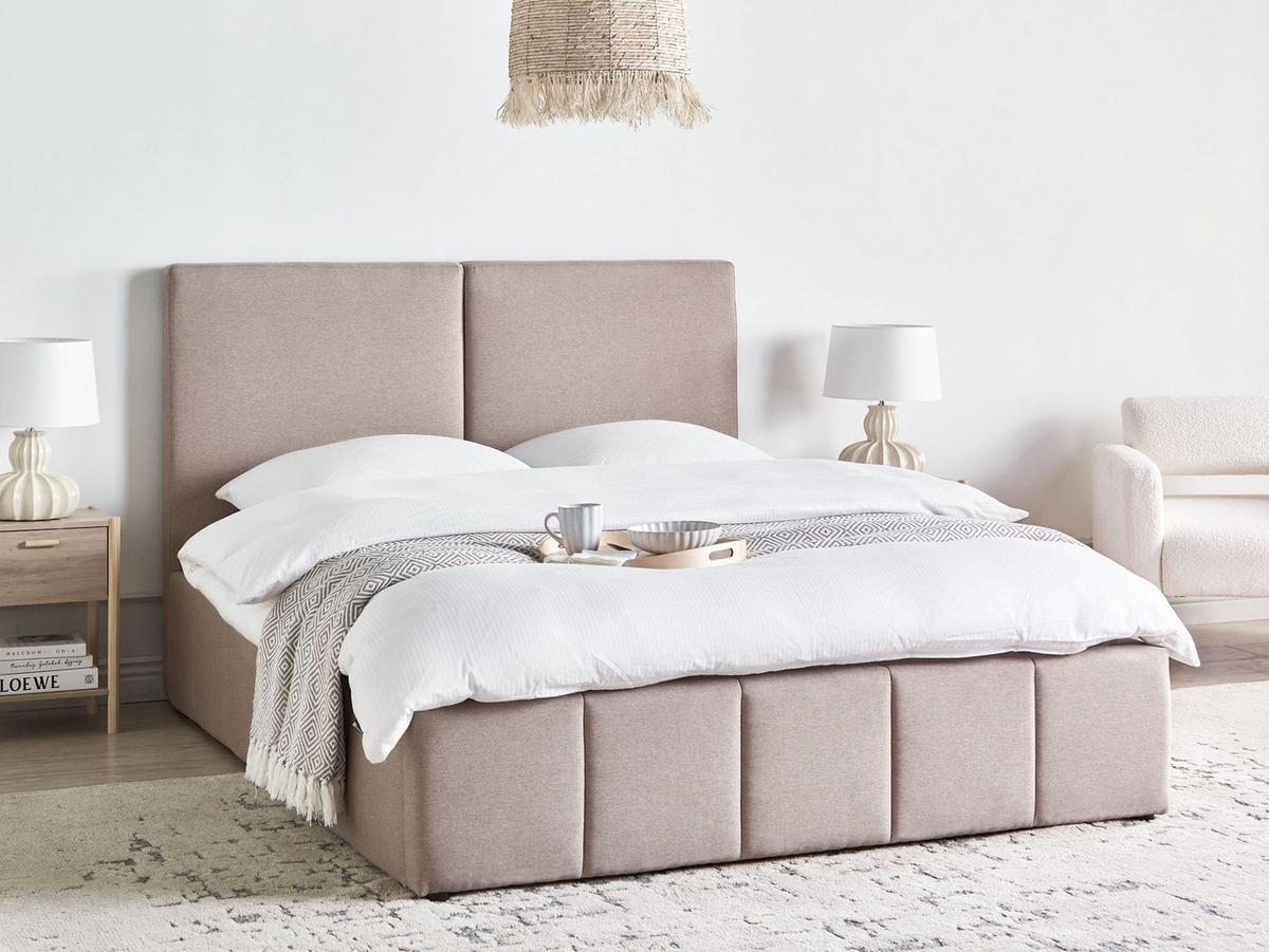 BETT mit Stauraum 160/200 cm Stoff Taupe Castelnavet - Taupe, Textil (160/200cm) - Beliani