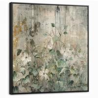 LEINWAND Bilder mit Rahmen - Blumen - Blätter - Abstrakt - Modern - 90x90 - Grau, Textil (90/90cm) - MuchoWow