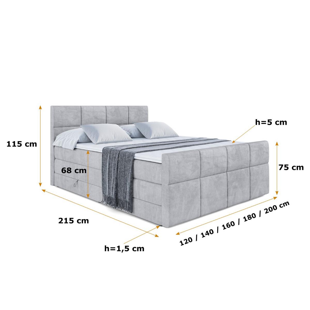 BOXSPRINGBETT ARDENI-Z KING - 140x200 - H3/H4 - Hellgrau - Hellgrau, Holzwerkstoff (140/200cm) - ALTDECOR