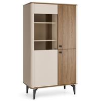 VITRINE Aurora Glasschrank mit Metallbeine, ohne LED-Beleuchtung, Nussbaum+Kaschmir - Kaschmir/Nussbaumfarben, Holzwerkstoff/Metall (88/190/40cm) - Beautysofa