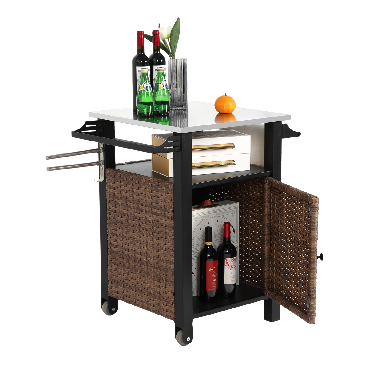 GARTENBEISTELLTISCH 76 cm Braun – Outdoor Servierwagen mit Edelstahlplatte & Rollen - Braun, Metall (57/76/85cm) - Urban Meuble