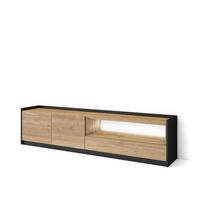 LOWBOARD, Eiche und Schwarz, 207/37/50cm, mit Led - Eichefarben, Holzwerkstoff (207/50/37cm) - Skraut Home
