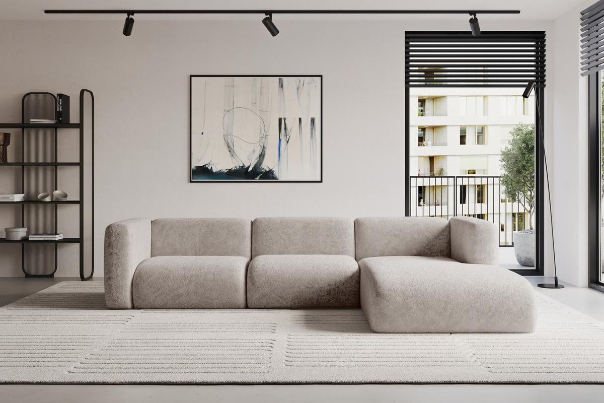 ECKSOFA Ottomane Rechts MIRA-L2 318x179x89 Hellgrau Velours - Hellgrau/Schwarz, Holzwerkstoff/Kunststoff (318/179cm) - ALTDECOR