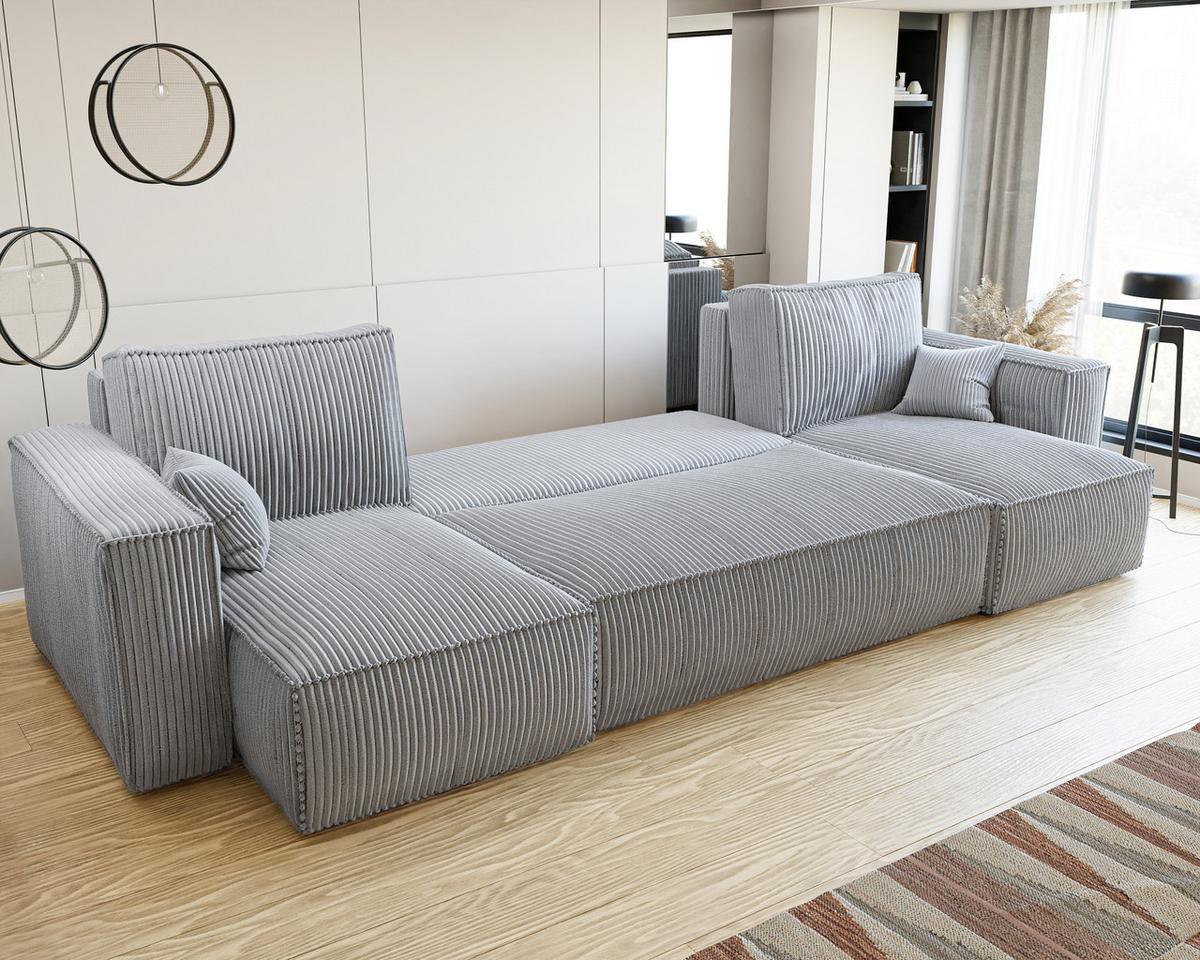 ECKSOFA mit Schlaffunktion und Bettkasten, Hellgrau - Hellgrau/Grau, Holzwerkstoff/Textil (312/145cm) - Idohome