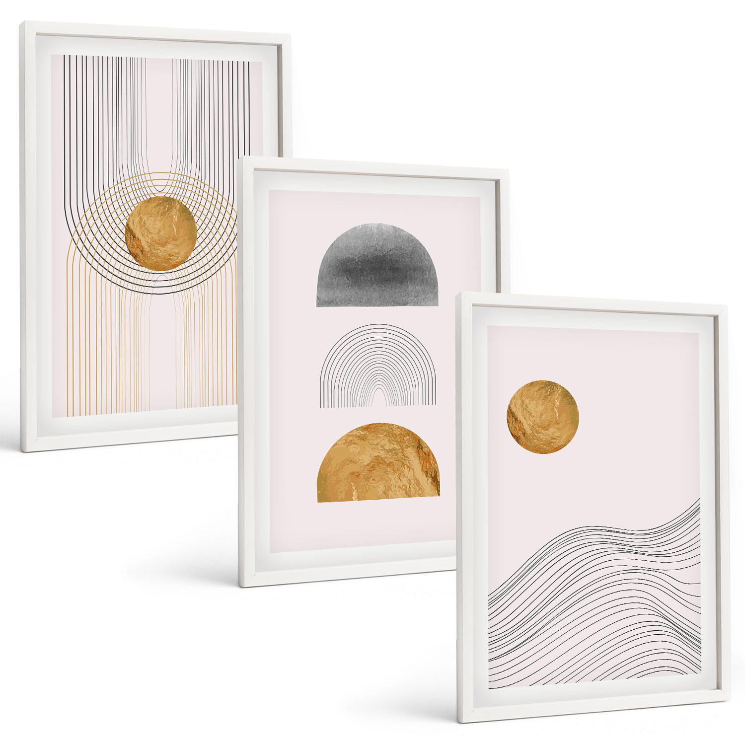 BILDER SET 3er Set - 40x60 cm Weißer Rahmen - Abstrakte Formen in Beige und Grau - Weiß, Kunststoff (40/60cm) - TULUP