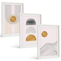 BILDER SET 3er Set - 40x60 cm Weißer Rahmen - Abstrakte Formen in Beige und Grau - Weiß, Kunststoff (40/60cm) - TULUP