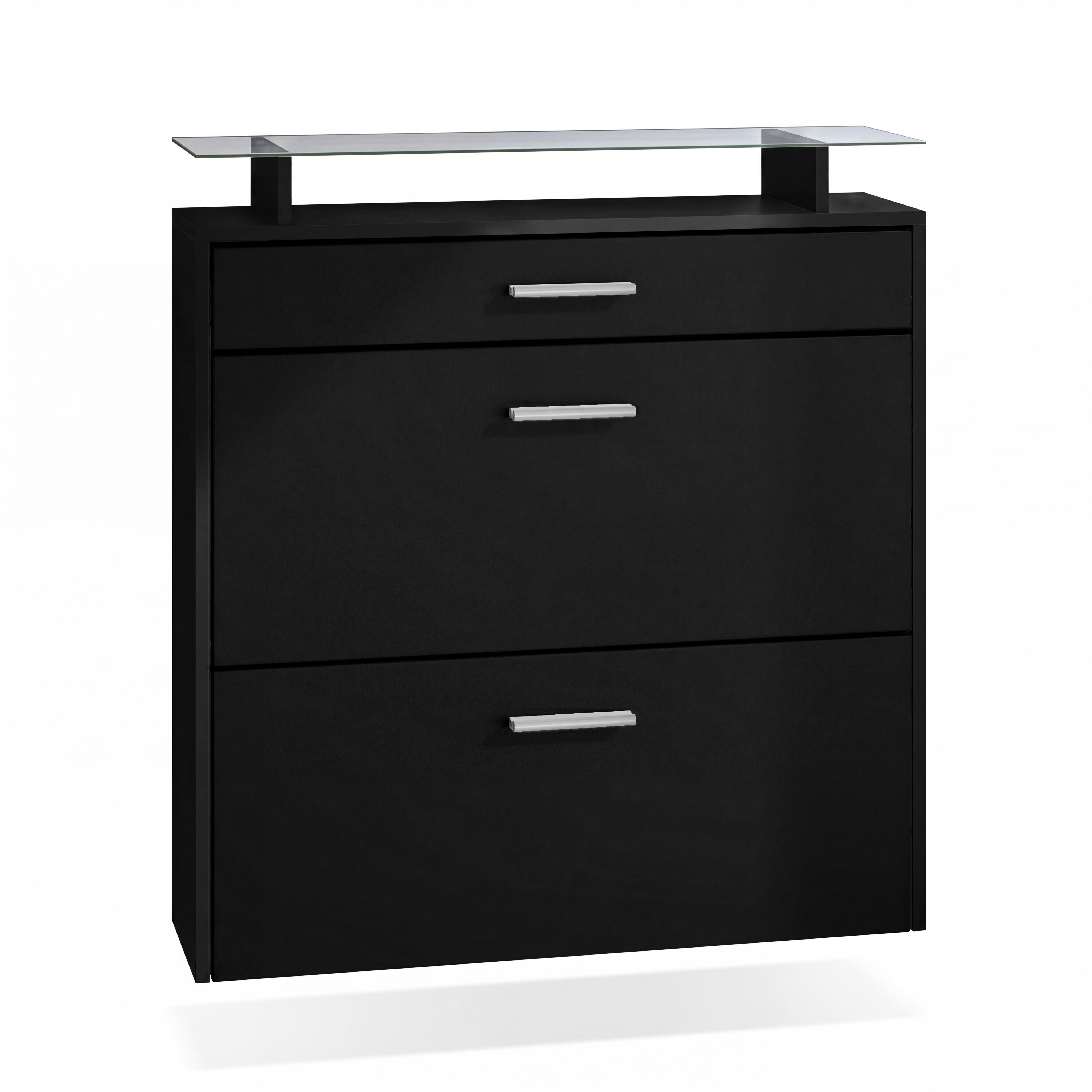 SCHUHSCHRANK Malea Front in Schwarz matt - Schwarz, Holzwerkstoff (89/96/23cm) - Vladon