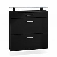 SCHUHSCHRANK Malea Front in Schwarz matt - Schwarz, Holzwerkstoff (89/96/23cm) - Vladon