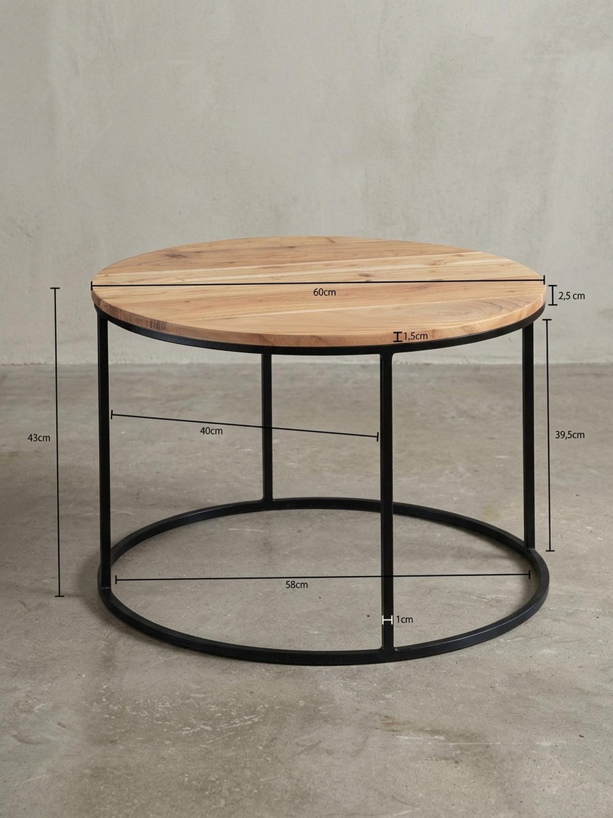 COUCHTISCH Naturholz mit stabiler Konstruktion und runder Ablage, Belastbarkeit 50 kg - Beige/Schwarz, Holz/Metall (60/60/43cm) - KADIMA DESIGN