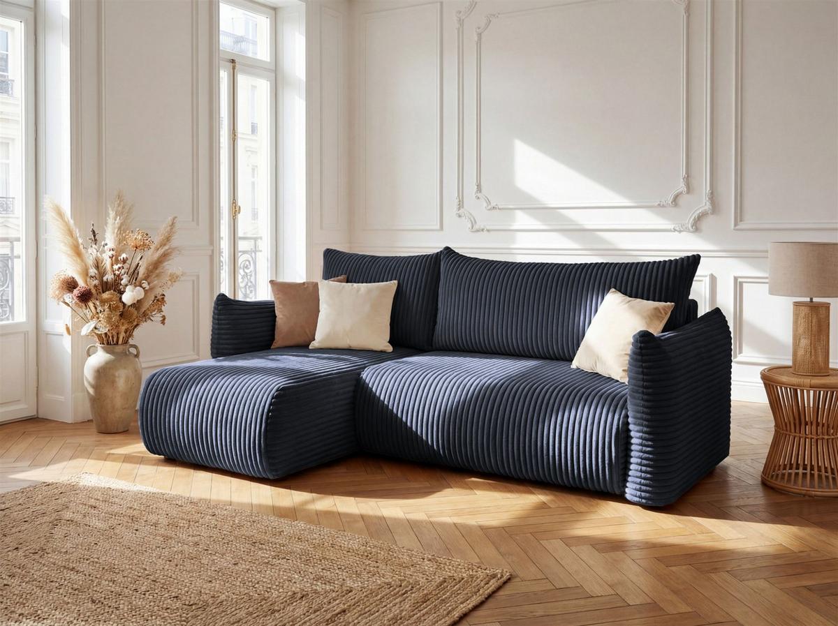 ECKSOFA Mailand Xs Mit Schlaffunktion - Dunkelblau, Holzwerkstoff/Textil (154/226cm) - Fun Möbel