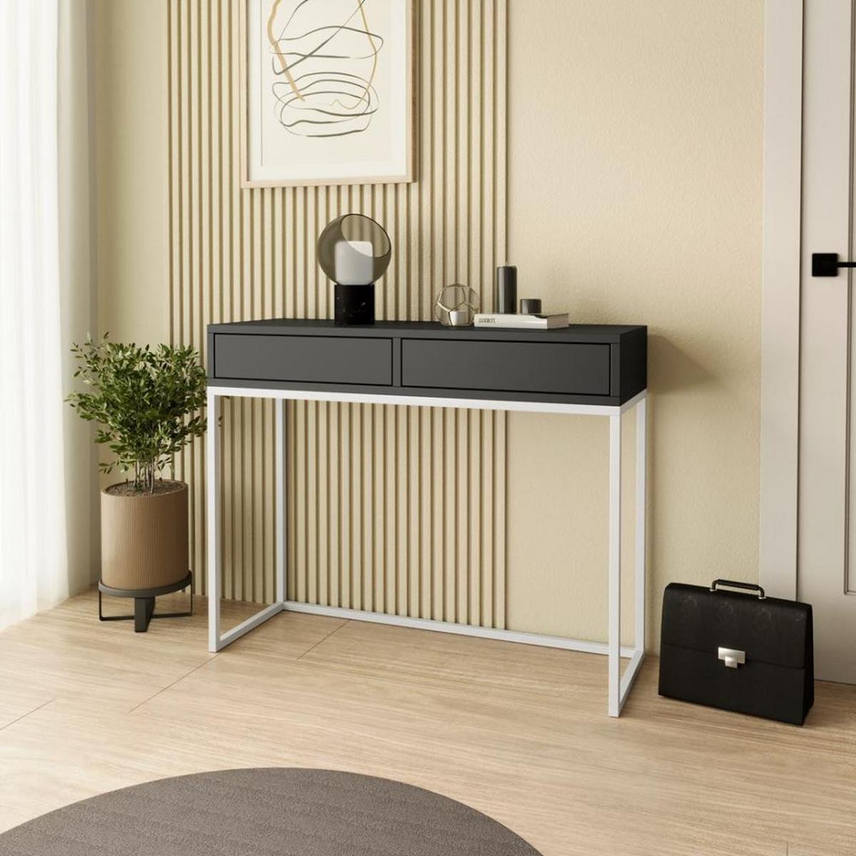 KONSOLENTISCH Lango 100/85/35 schwarz mit weißen Matellbeinen - Schwarz/Weiß, Holzwerkstoff/Metall (35/100/85cm) - Beautysofa