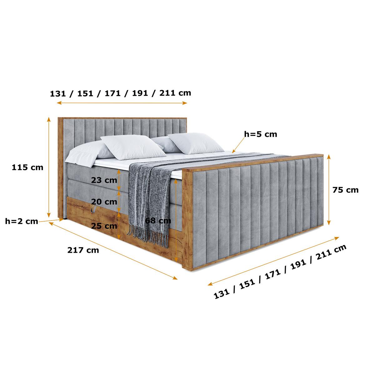 BOXSPRINGBETT mit Matratze H3|H4 und Lattenrost - LOLLI4-Z KING-200x200 - Grau Casablanca - Grau, Holzwerkstoff (200/200cm) - ALTDECOR
