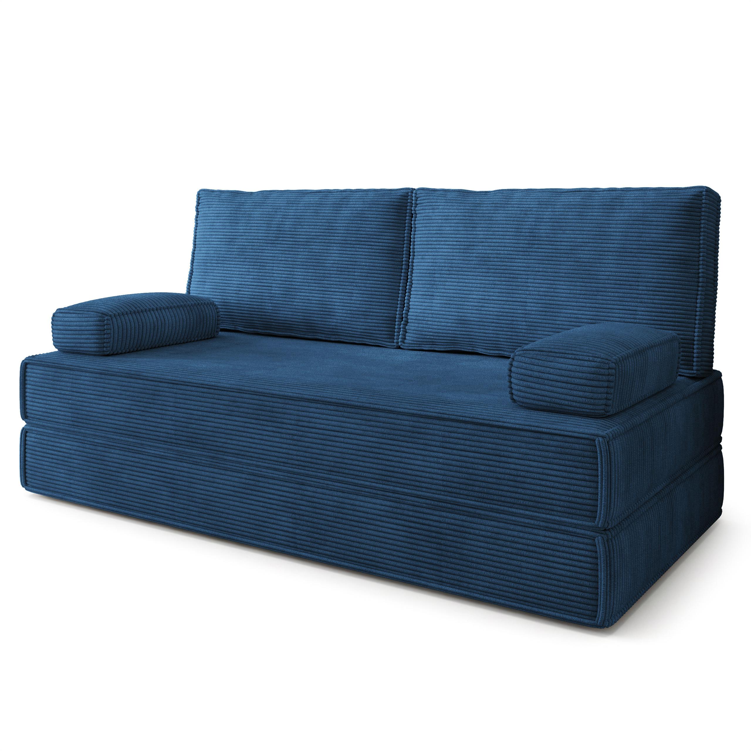 BETTSOFA SILAR aus Schaumstoff Kordstoff Blau Schlaffunktion - Blau, Textil (170/86/80cm) - MASSENO
