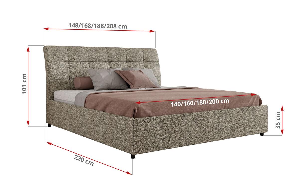 POLSTERBETT GALA CLASSIC 140/200 - Grau Strukture - ohne Matratze - Grau, Textil (140/200cm) - MKS