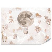 FOTOTAPETE für Kinderzimmer Mond Ballons Bär Rehkitz Giraffe Wolken 500x350 - Beige/Rosa, Papier (500/350cm) - Muralo