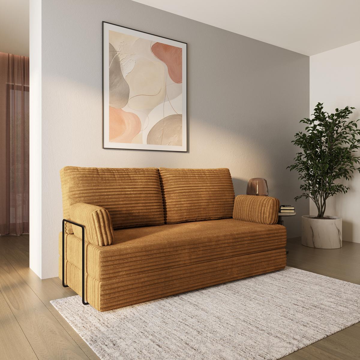 BETTSOFA SILAR aus Schaumstoff Cordstoff Orange Schlaffunktion - Orange, Textil (170/86/80cm) - MASSENO