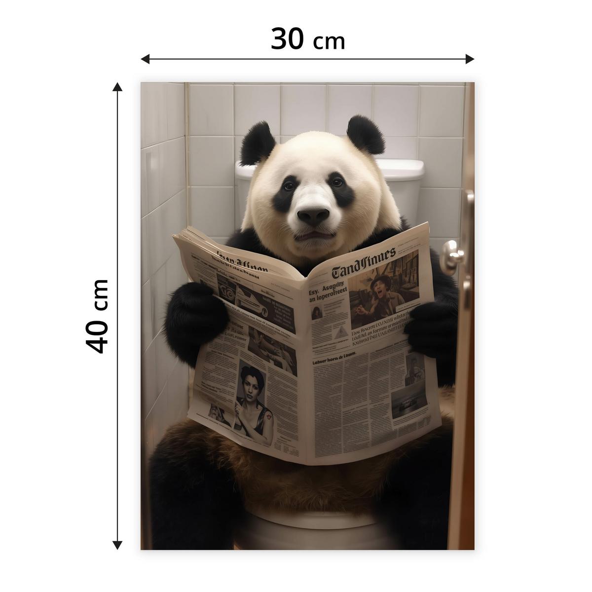 POSTER für Badezimmer WC PANDA auf Toilette mit Zeitung Abstraktion 30x40cm - Beige/Schwarz, Papier (30/40/40cm) - Muralo