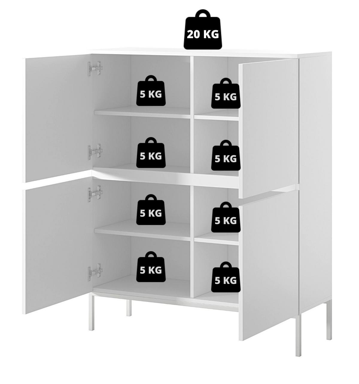 HIGHBOARD Bemmi Weiß mit schwarzen Beinen Hochkommode 4-türig 100 cm - Schwarz/Weiß, Holzwerkstoff/Metall (100/122/35cm) - Selsey