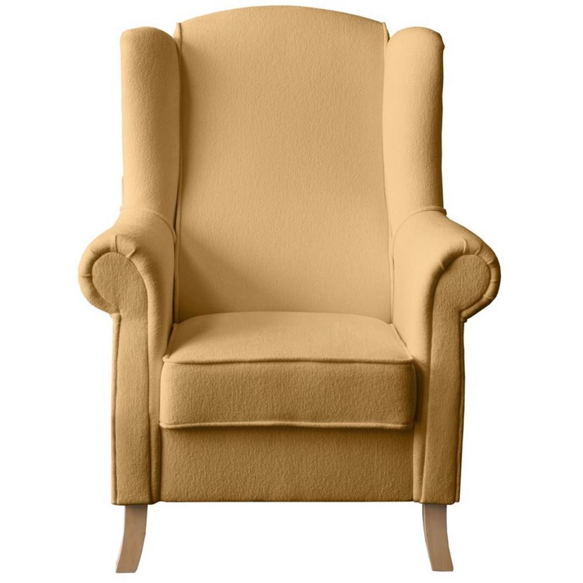 OHRENSESSEL Leonardo gelb boucle-stoff - Bernsteinfarben, Holz/Textil (88/118/86cm) - Beautysofa