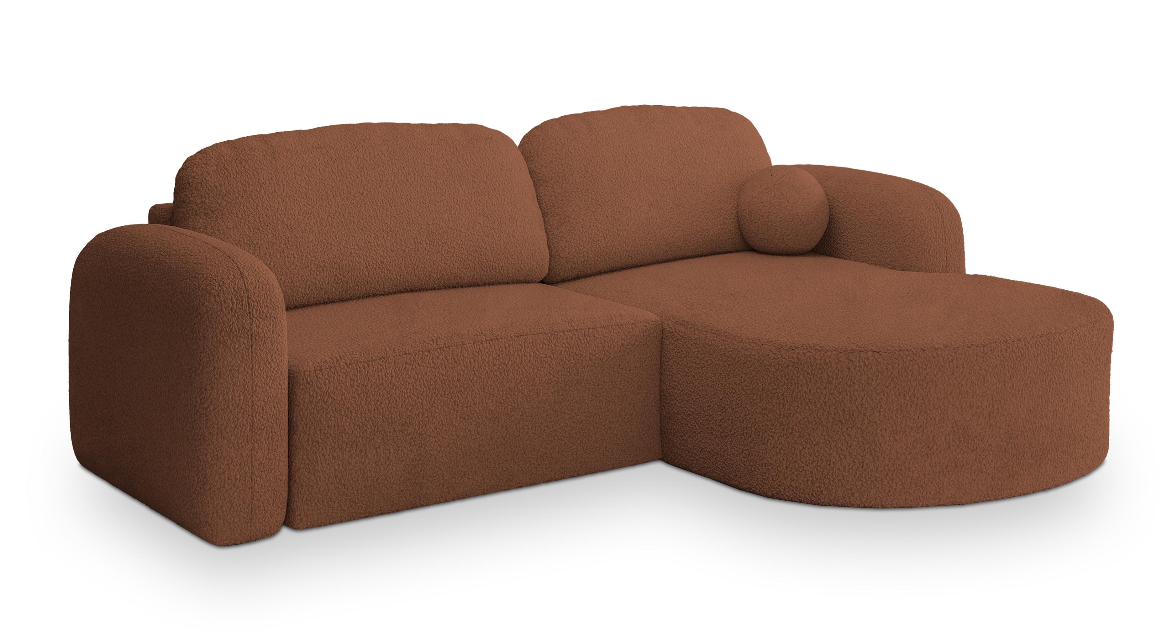 ECKSOFA AMILIA R-S Kupferfarben Boucle-Stoff mit Schlaffunktion - Kupferfarben, Holz (263/174cm) - MASSENO
