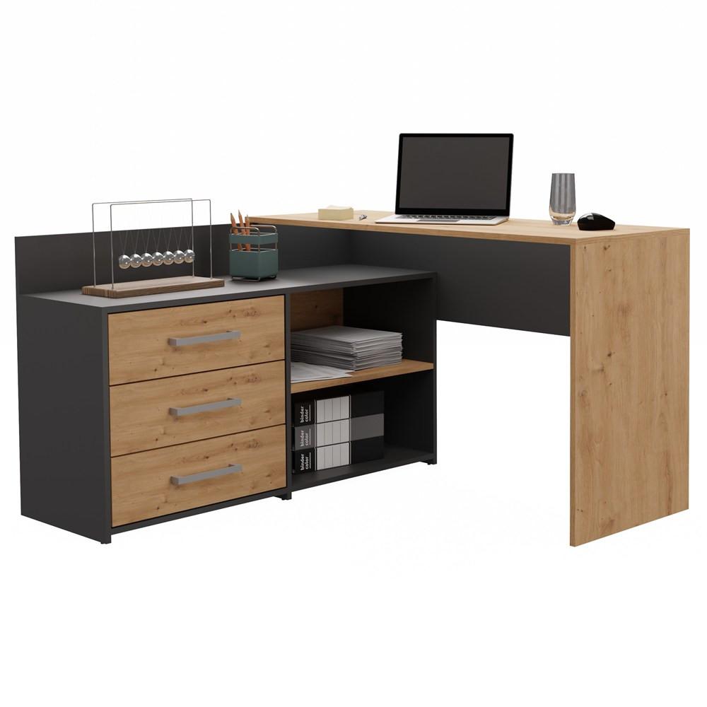 SCHREIBTISCH Anthrazit, Eiche Artisan 120/76/50 - Eiche Artisan, Holzwerkstoff (90/50/76cm) - RAUMHIRSCH FURNITURE