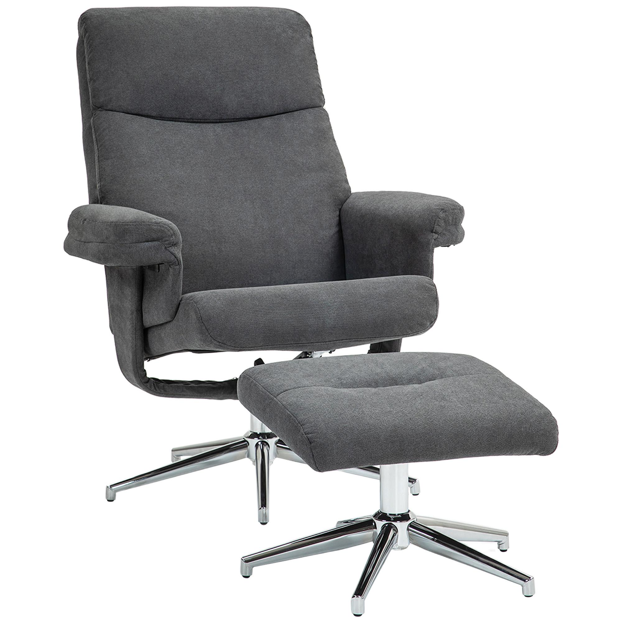 RELAXSESSEL mit Hocker, Gepolstert Fernsehsessel mit Liegefunktion, Liegesessel - Dunkelgrau, Kunststoff (78/106/85cm) - HOMCOM