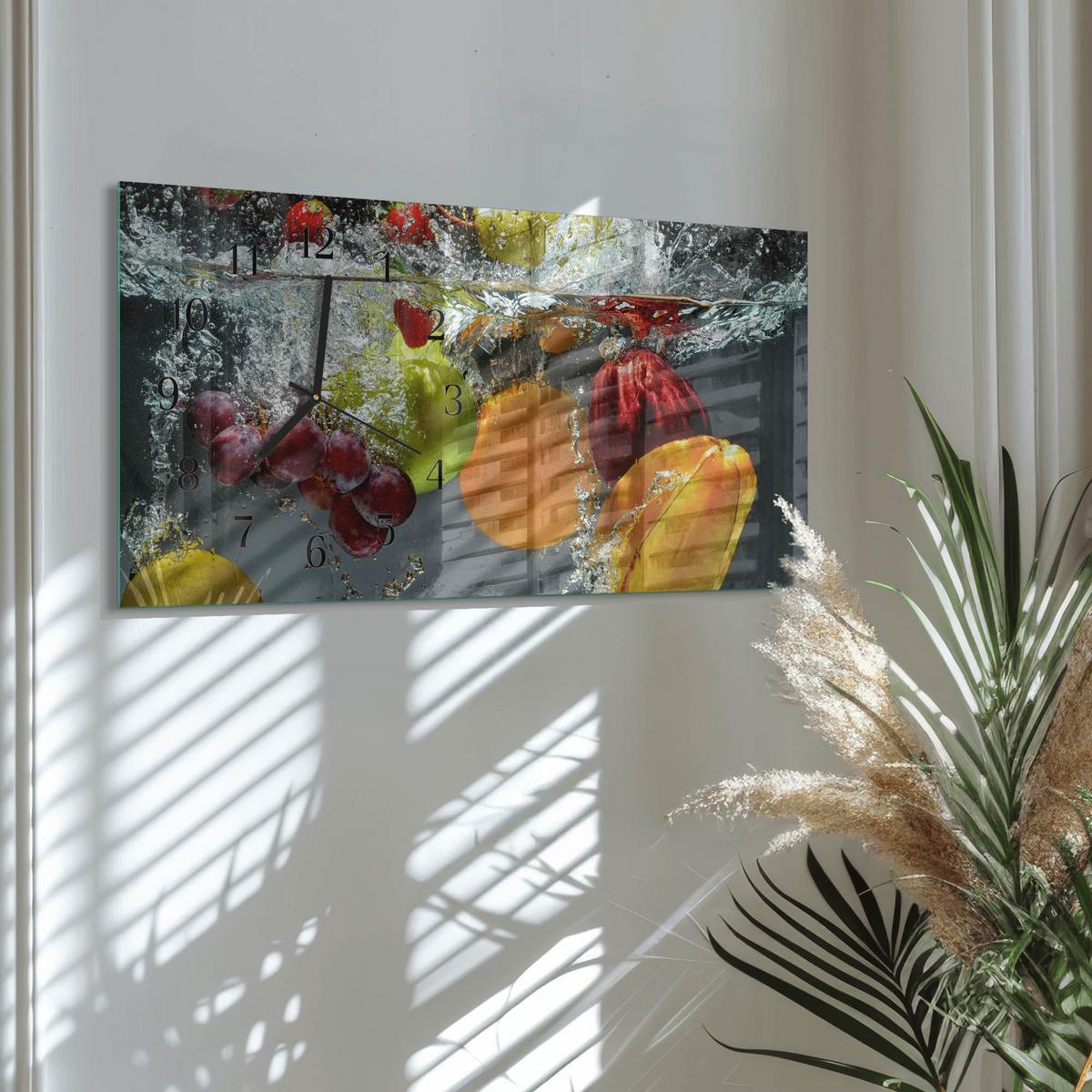 WANDUHR aus Glas 60x30 cm - Obst - Multicolor, Glas (60/30/0.4cm) - TULUP