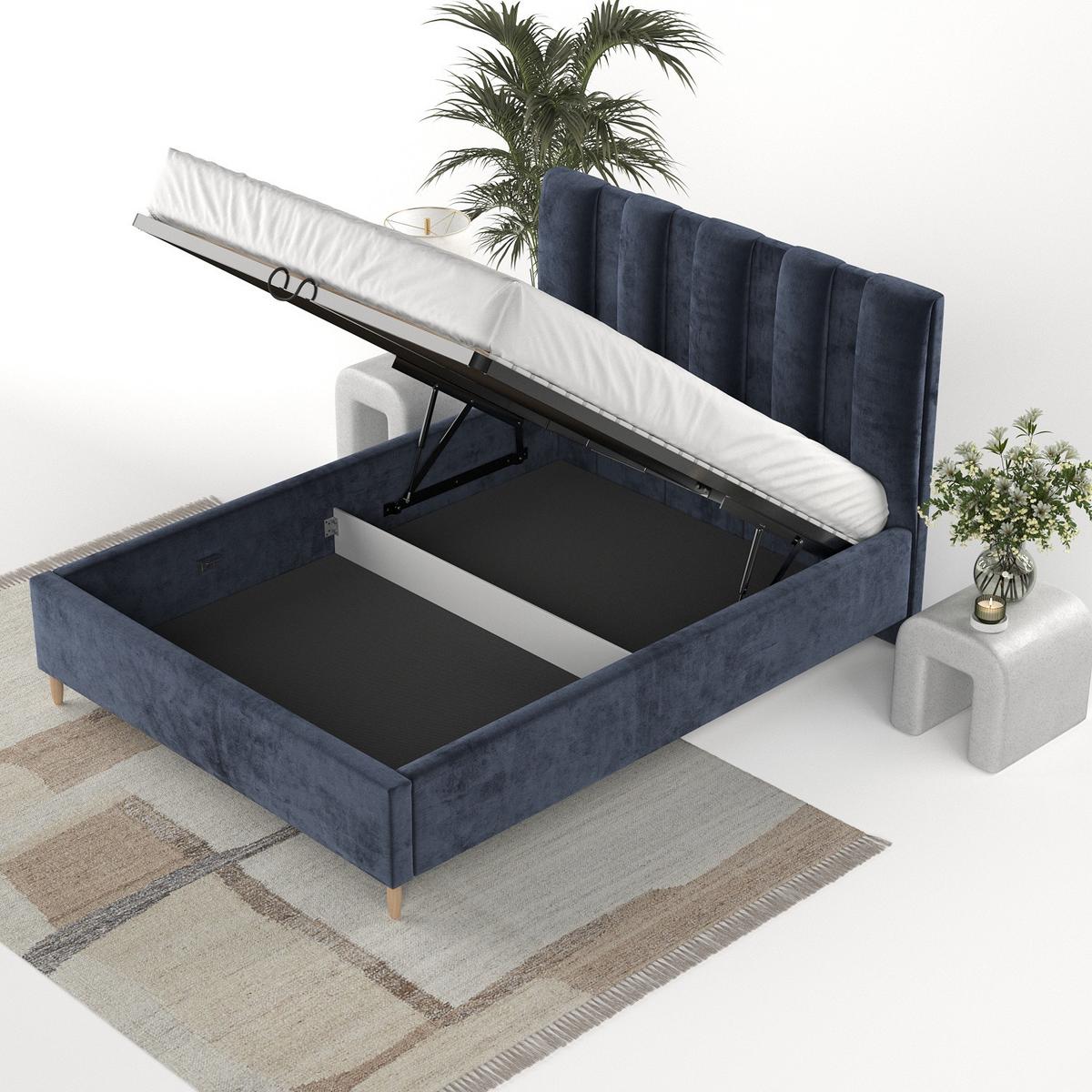 POLSTERBETT Loom 180/200 cm Marineblau im Lotta Stoff - Naturfarben/Dunkelblau, Holz/Holzwerkstoff (180/200cm) - AltaBeds