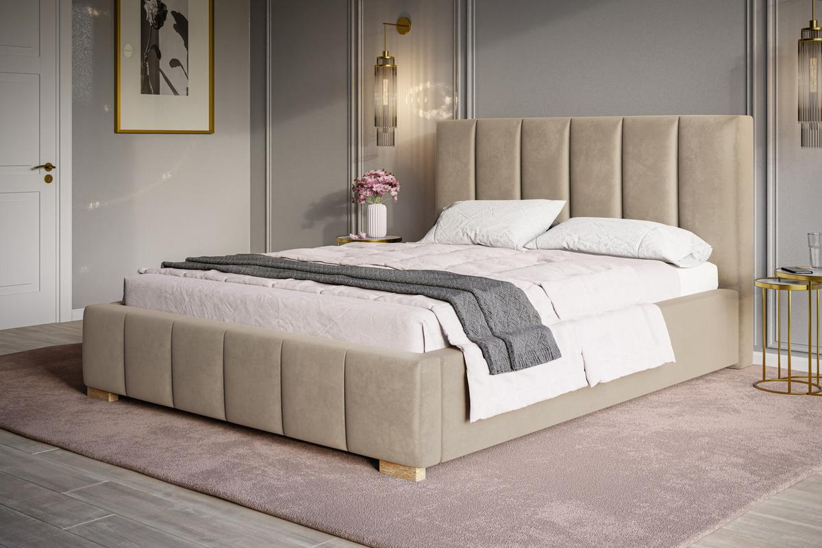 POLSTERBETT Tokio, 180x200 cm, mit Bettkasten und Lattenrost aus Holz, Velourstoff, Farbe: Beige - Beige, Holz/Kunststoff (180/200cm) - Alpi-Möbel