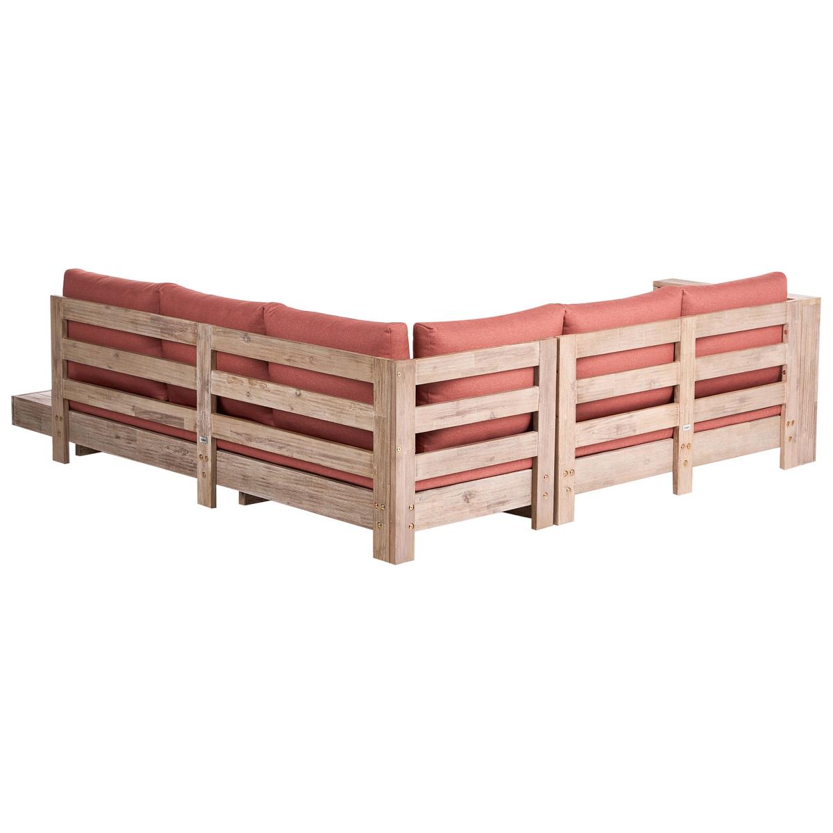 GARTENECKSOFA 5-Sitzer zertifiziertes Akazienholz rechtsseitig Rot Marettimo - Hellbraun/Rot, Holz (225/64/212cm) - Beliani