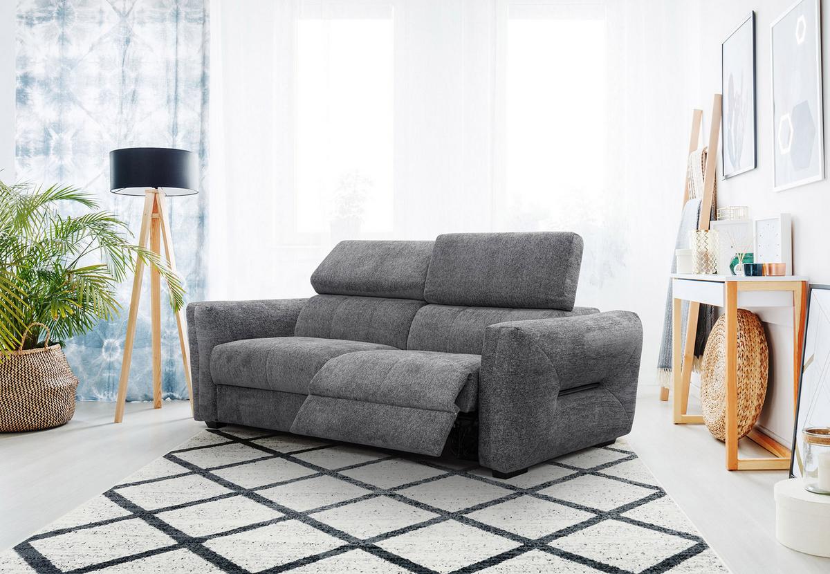SOFA CALVERA 3-Sitzer mit 1 Relaxfunktion, graphitfarben - Graphitfarben, Holzwerkstoff/Textil (204/79/106cm) - Wozimo