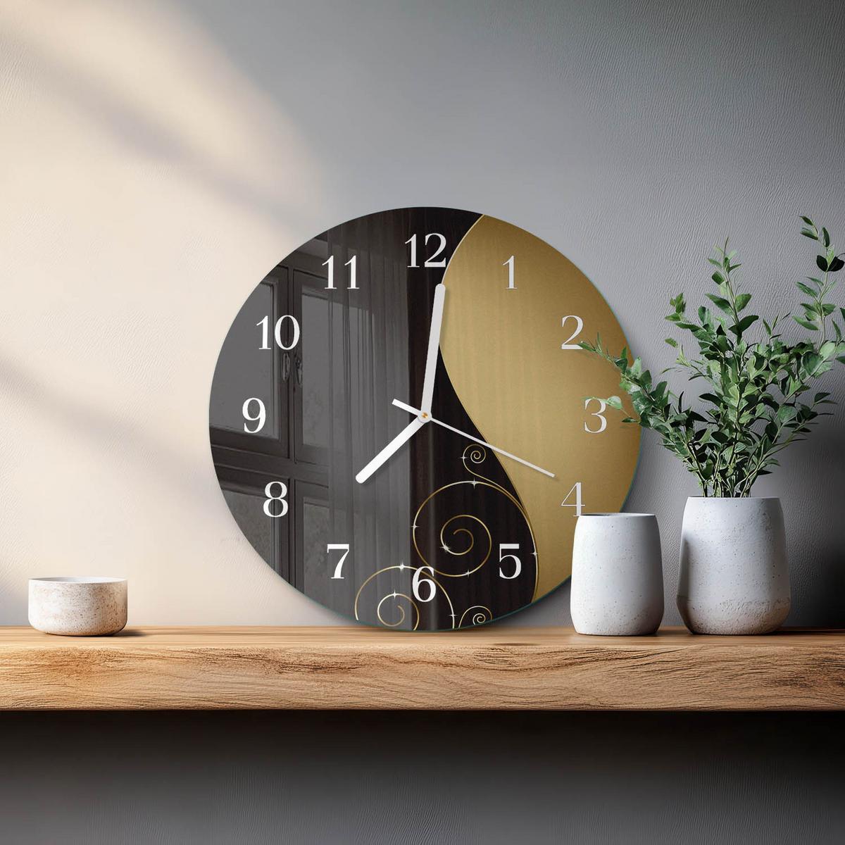 WANDUHR aus Glas Ø30 cm - Abstrakte Kunst - Braun, Glas (30/30/0.4cm) - TULUP