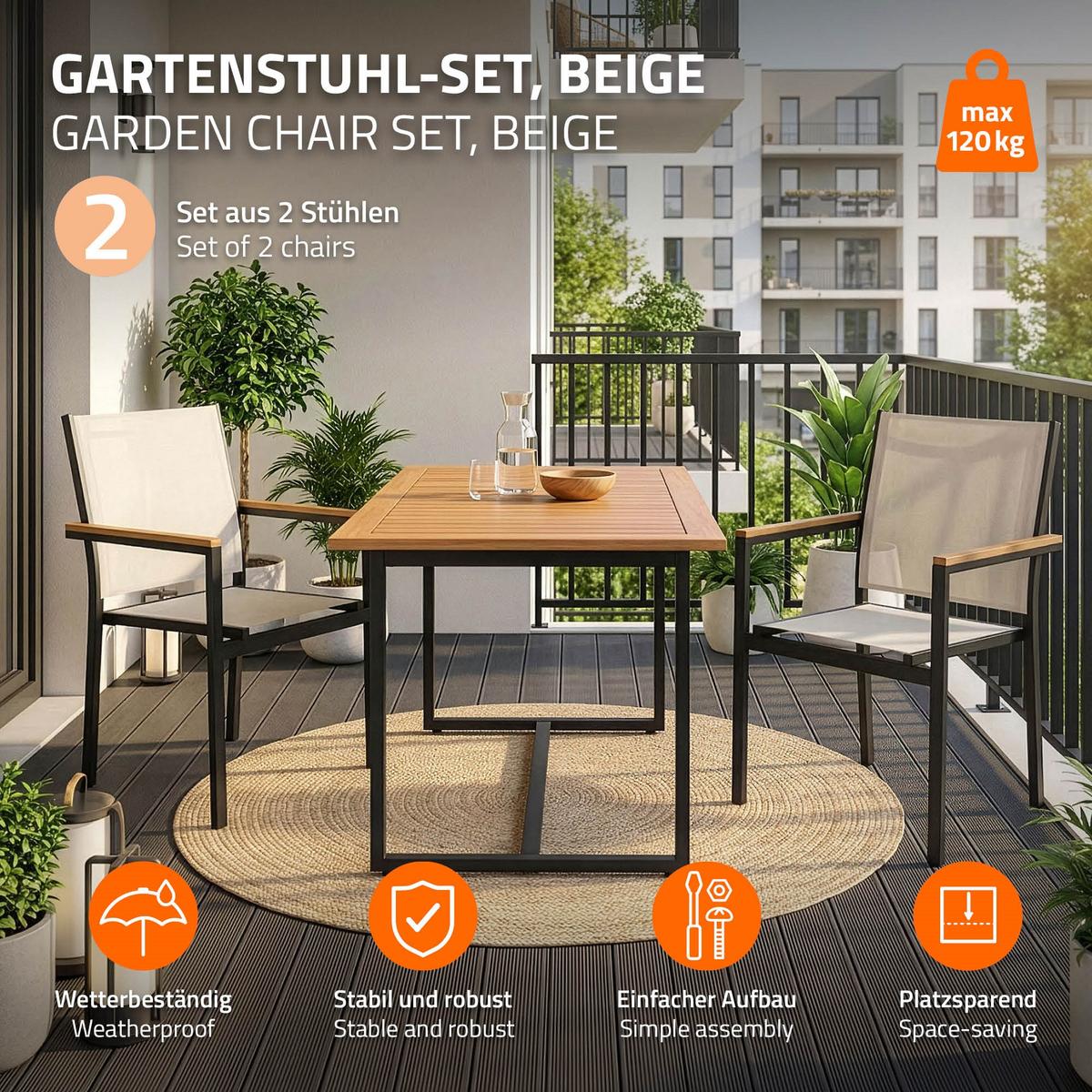 GARTENSTÜHLE 2er Set Beige aus Textilene mit Aluminiumgestell - Beige, Metall (56/85.5/53cm) - ML-DESIGN