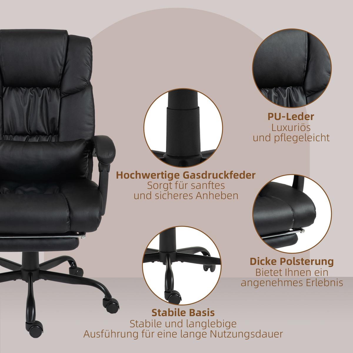 BÜROSTUHL Kunstleder Schwarz - Schwarz, Kunststoff/Metall (75/122/66cm) - Vinsetto