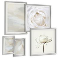 BILDER SET 5er Set - 50x50 cm & 20x30 cm & 40x60 cm Silberner Rahmen - Abstrakter Hintergrund mit feinen Strichen - Silberfarben, Kunststoff (40/60cm) - TULUP
