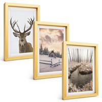 BILDER SET 3er Set - 20x30 cm Goldrahmen - Hirschhütte in Winterlandschaft - Goldfarben, Kunststoff (20/30cm) - TULUP