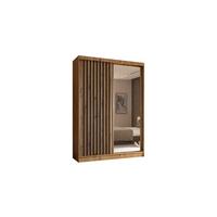 KLEIDERSCHRANK mit Spiegel-Schiebetüren und Aluminium-Leisten - LAMELO - 150 cm Artisan+Artisan+Schwarz - Schwarz/Eiche Artisan, Holzwerkstoff (150/216/61cm) - ALTDECOR