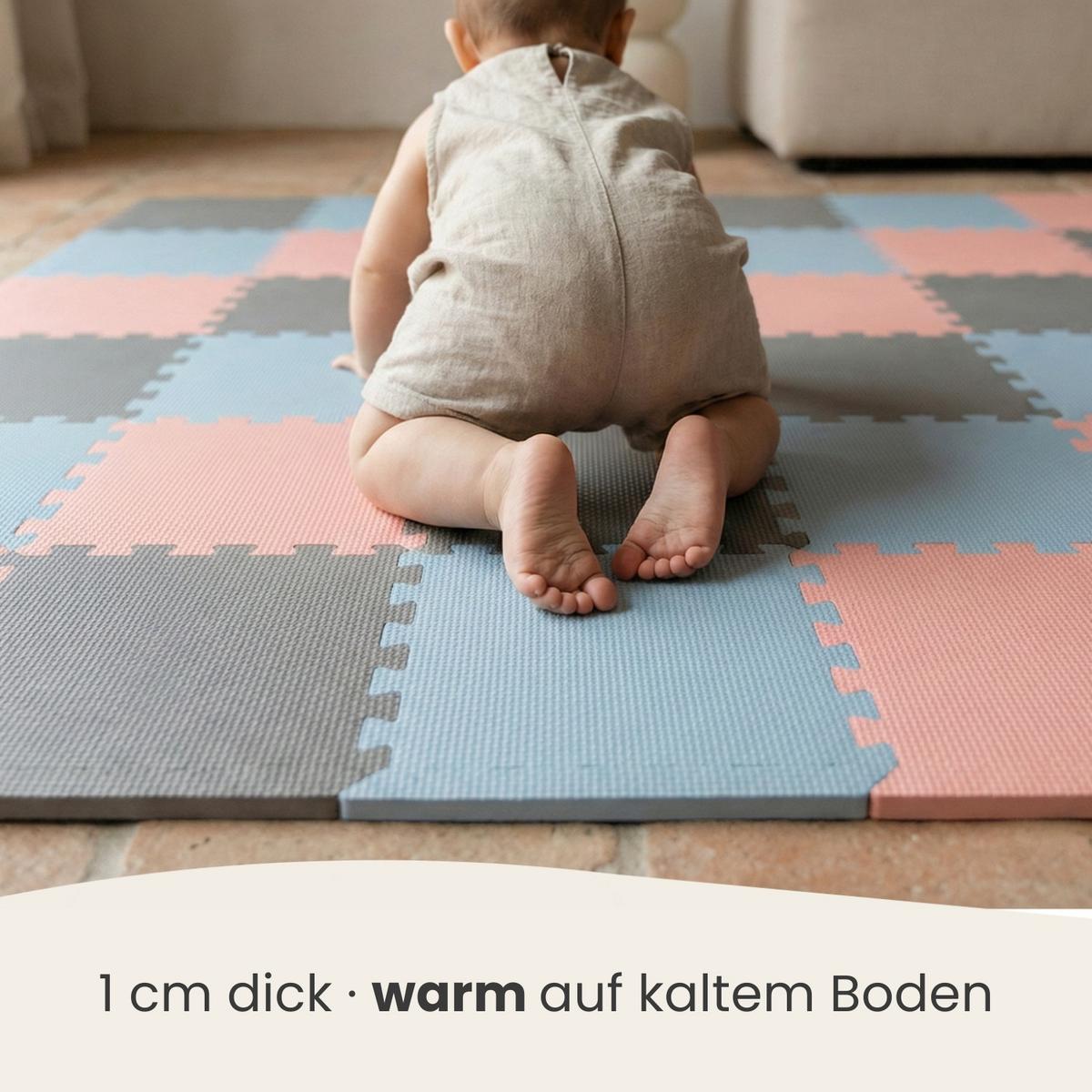 SPIELMATTE mit Rand - 270/90/1 cm Puzzlematte Rosa Blau Grau - Rosa, Kunststoff (30/30cm) - Littletom