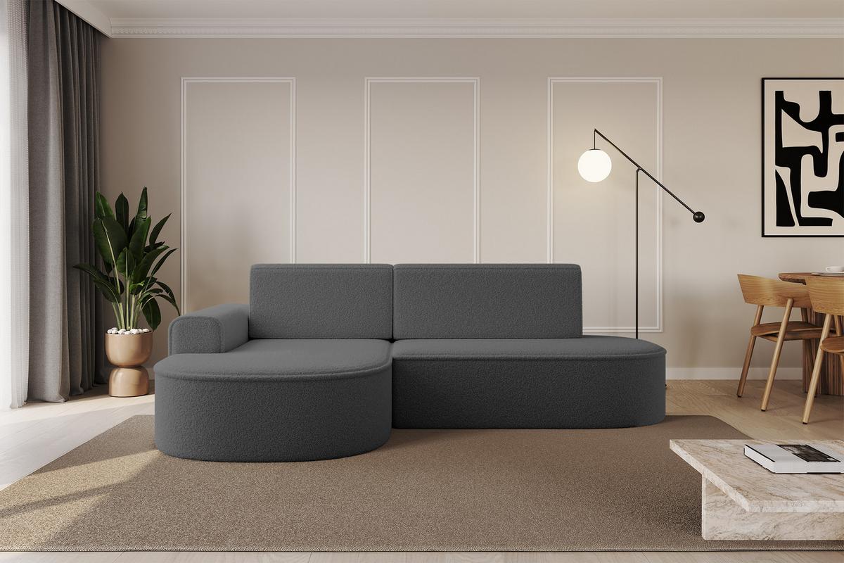 ECKSOFA mit Schlaffunktion und Bettkasten Ottomane Links MARI-L1-S - 283x167x73 cm Grau Bouclé - Schwarz/Grau, Holzwerkstoff/Kunststoff (283/167cm) - ALTDECOR