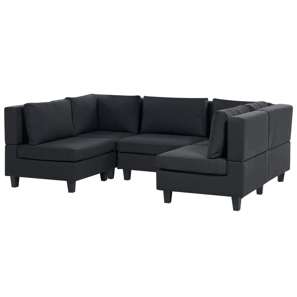 5-SITZER-MODULSOFA U-förmiges Schwarz Stoff Unstad - Schwarz, Textil (228/72/76cm) - Beliani