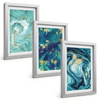 BILDER SET 3er Set - 20x30 cm Silberner Rahmen - Abstraktion von Türkisfarbe - Silberfarben, Kunststoff (20/30cm) - TULUP
