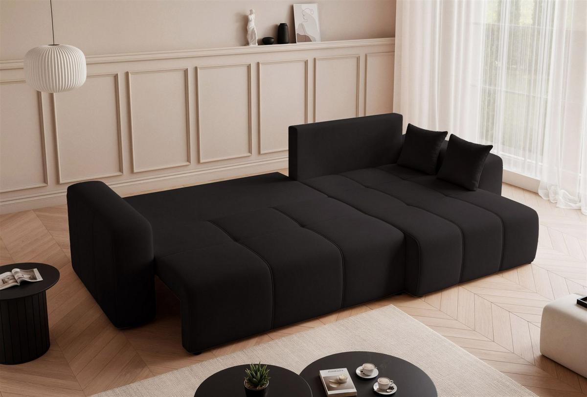 ECKSOFA Leros Xl Mit Schlaffunktion - Schwarz, Holzwerkstoff/Textil (145/278cm) - Fun Möbel