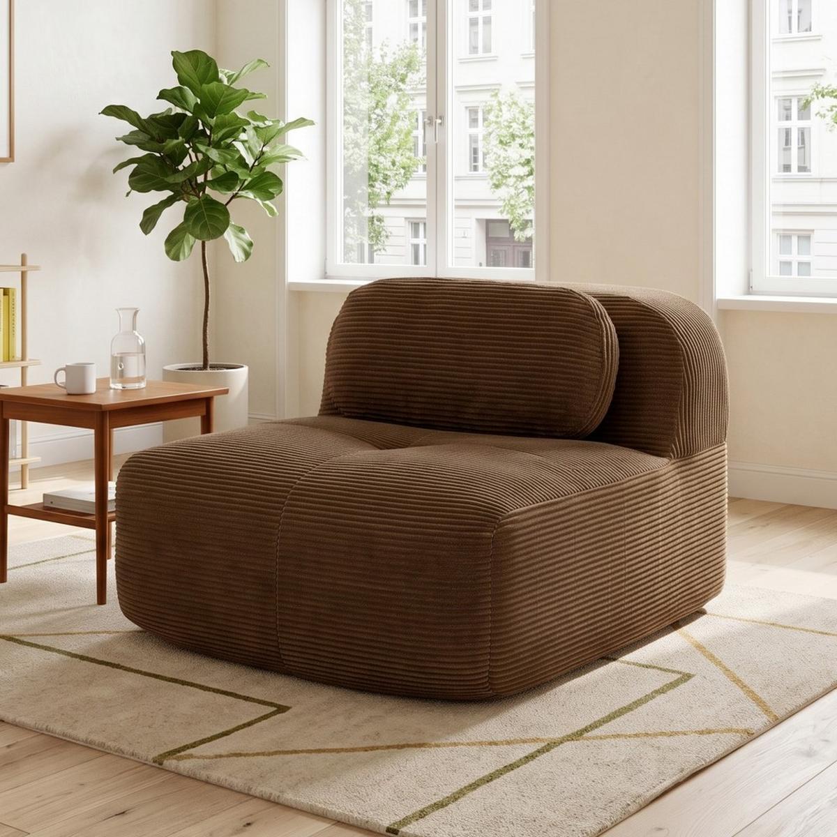 SOFA Modulares Cordstoff Braun ohne Armlehnen mit Kissen - Braun, Textil (90/75/103cm) - Urban Meuble