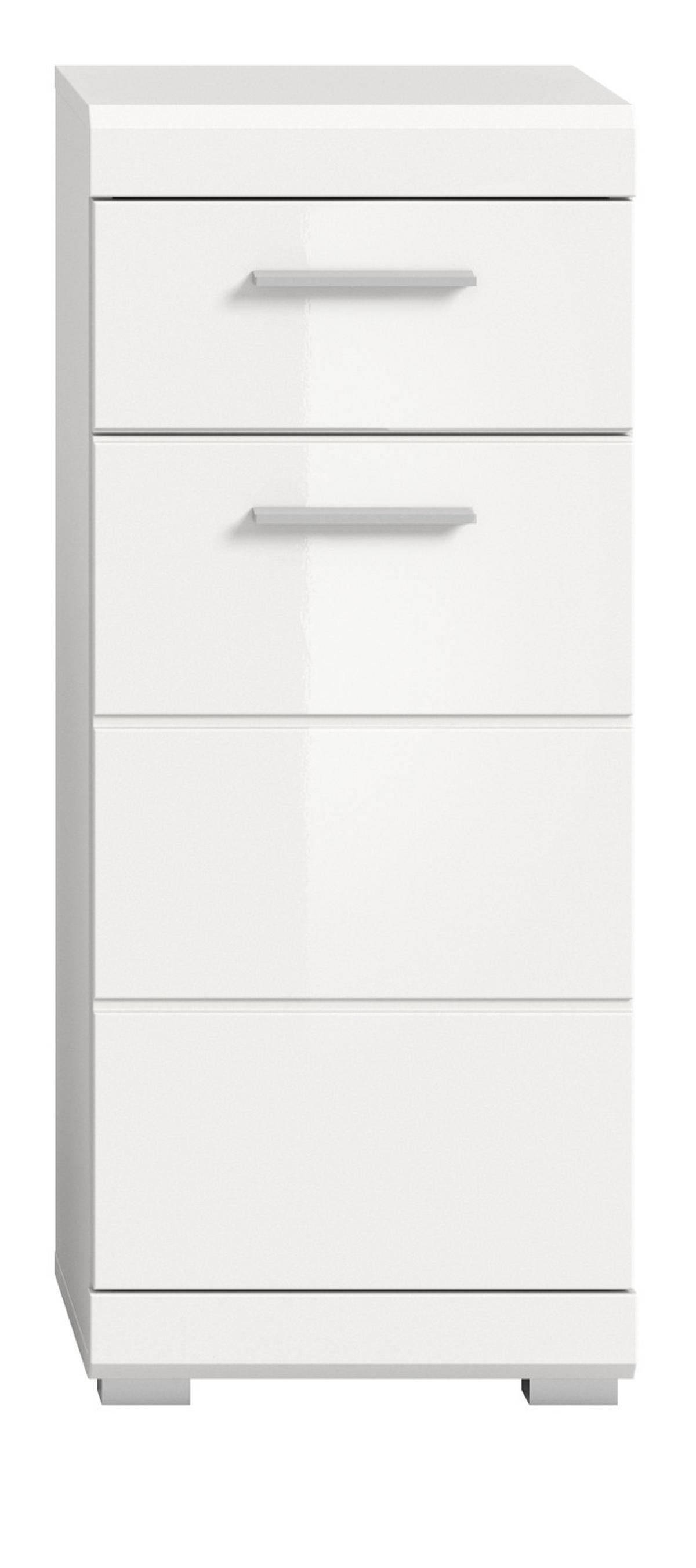 BADKOMMODE weiß Hochglanz 37 x 88 cm, Badschrank mit Vollauszug - Weiß Hochglanz/Silberfarben, Holzwerkstoff/Kunststoff (37/88/31cm) - Inn.Furn
