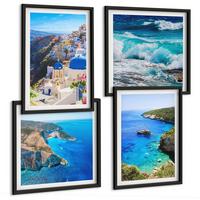 BILDER SET 4er Set - 50x50 cm & 40x60 cm Schwarzer Rahmen - Griechische Ansichten von Santorin Oia - Schwarz, Kunststoff (50/50cm) - TULUP