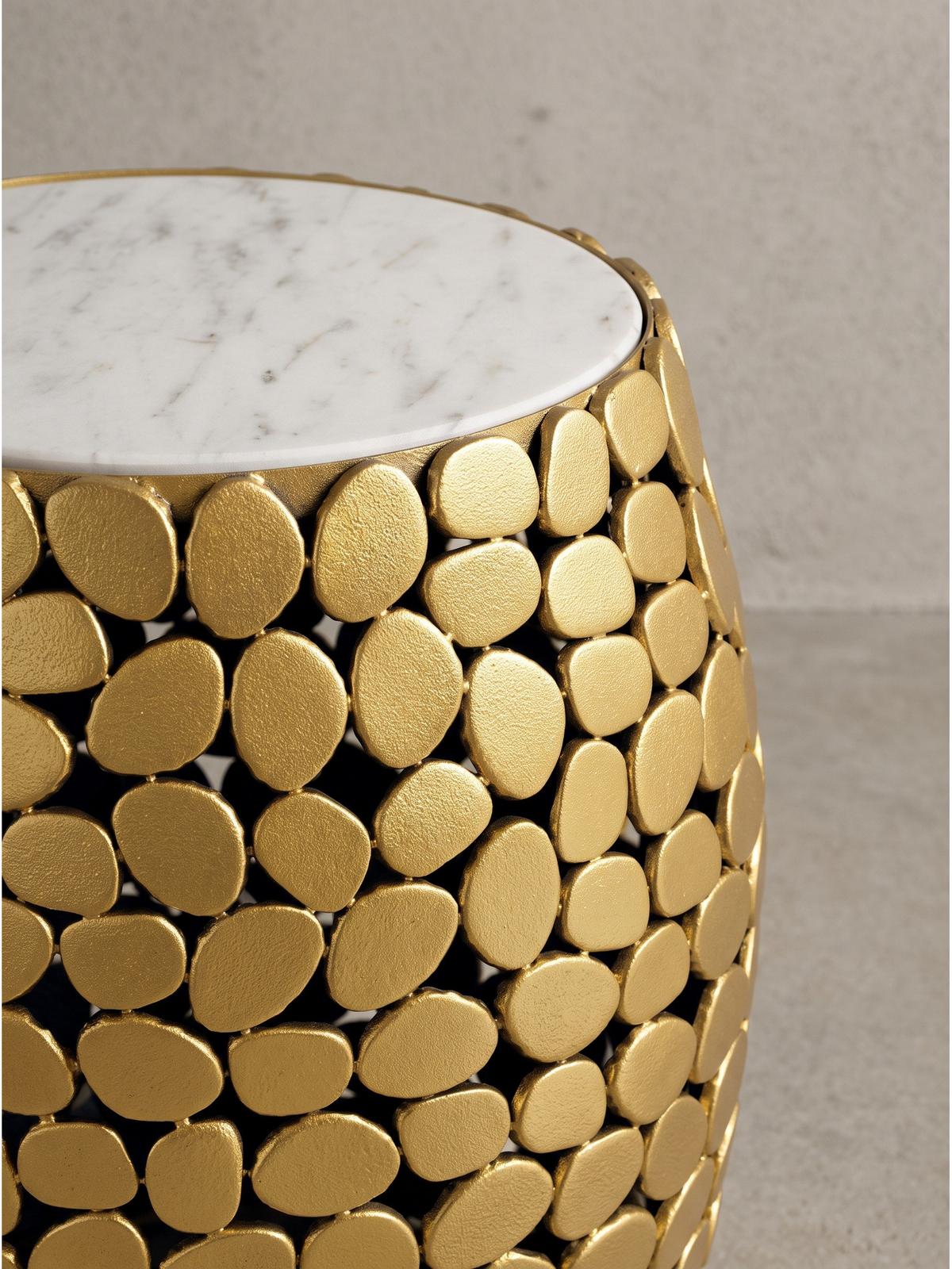 BEISTELLTISCH DIEMEL, Marmor, handgefertigt, Gold-Weiß, Ø 40 x 46 cm - Goldfarben, Stein/Metall (40/40/46cm) - KADIMA DESIGN