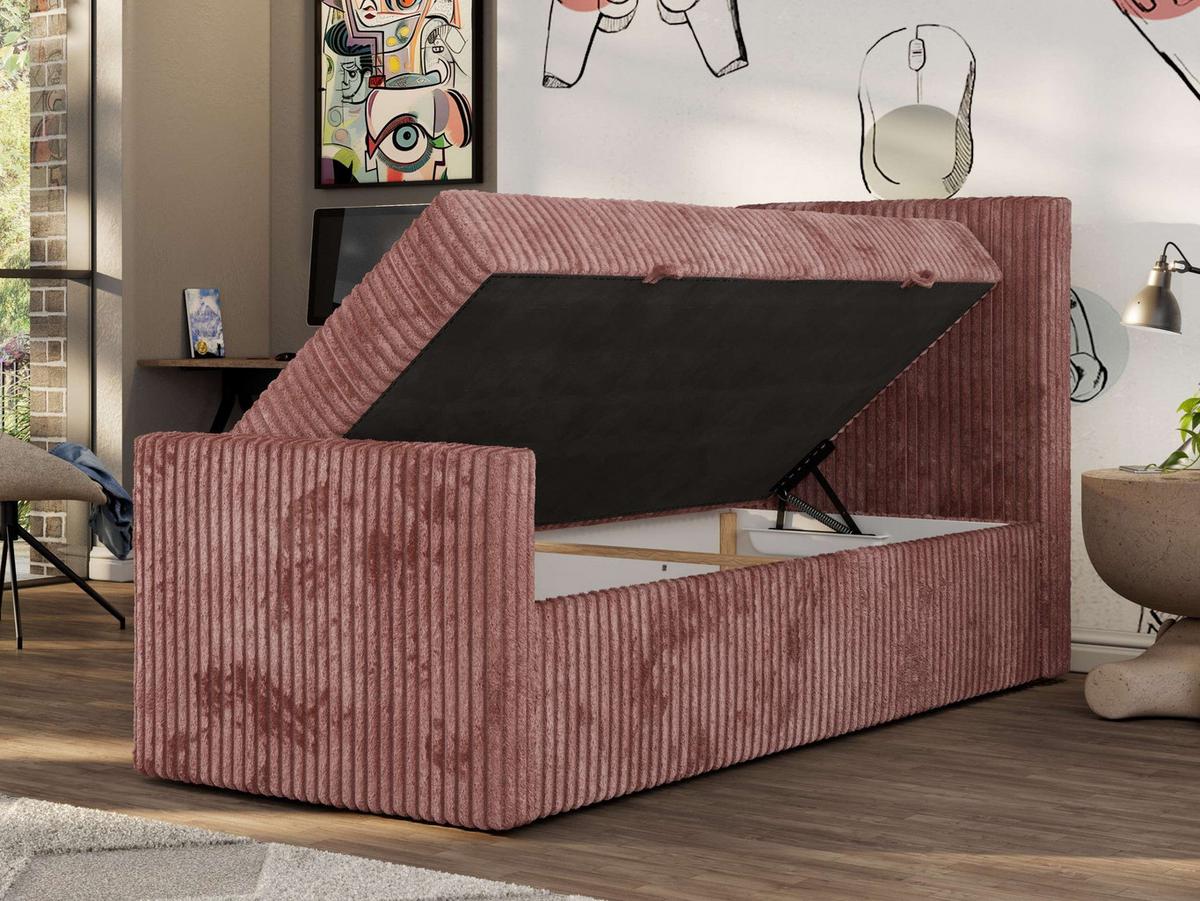 JUGENDBETT TILIO DUO 90/200 - Rosa Cord - H4 - Rechts Seite - Rosa, Textil (200/90cm) - MKS