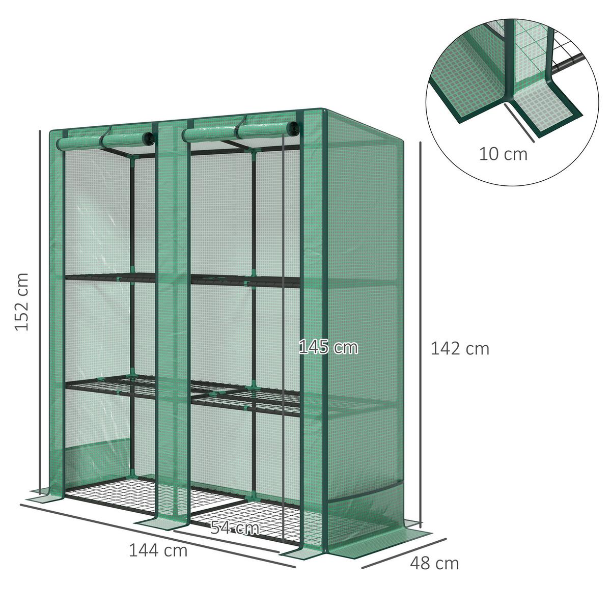 GEWÄCHSHAUS mit Pultdach Doppeltür, Regale, winterfest Foliengewächshaus Grün - Grün, Metall (48/152/144cm) - Outsunny